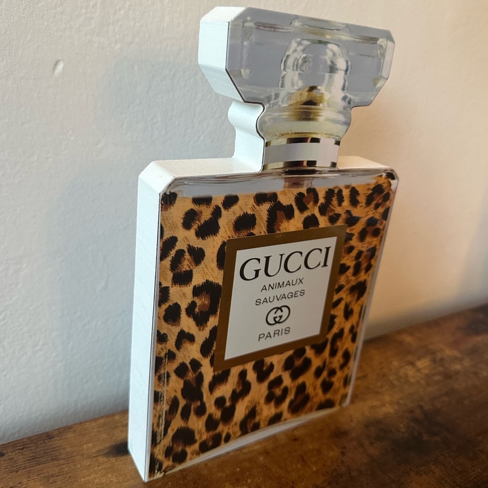 Luxury Perfume Bottle Home Decor With Cheetah Print Design Wooden Decoration NWT - Picture 4 of 6